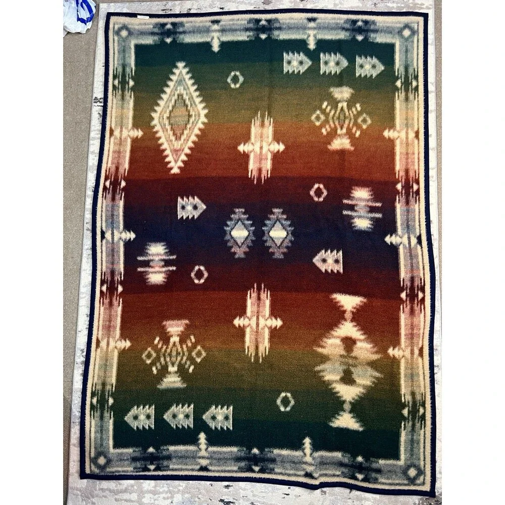 Vintage Beiderlack Blanket Aztec Colorful Reversible Southwest 76x54 Desert